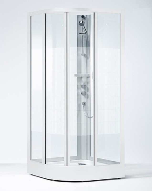 Ifö Duschkabin Solid Kvartsrund Komplett SKR VS 900 x 900 Std Screentryckt Glas Vit